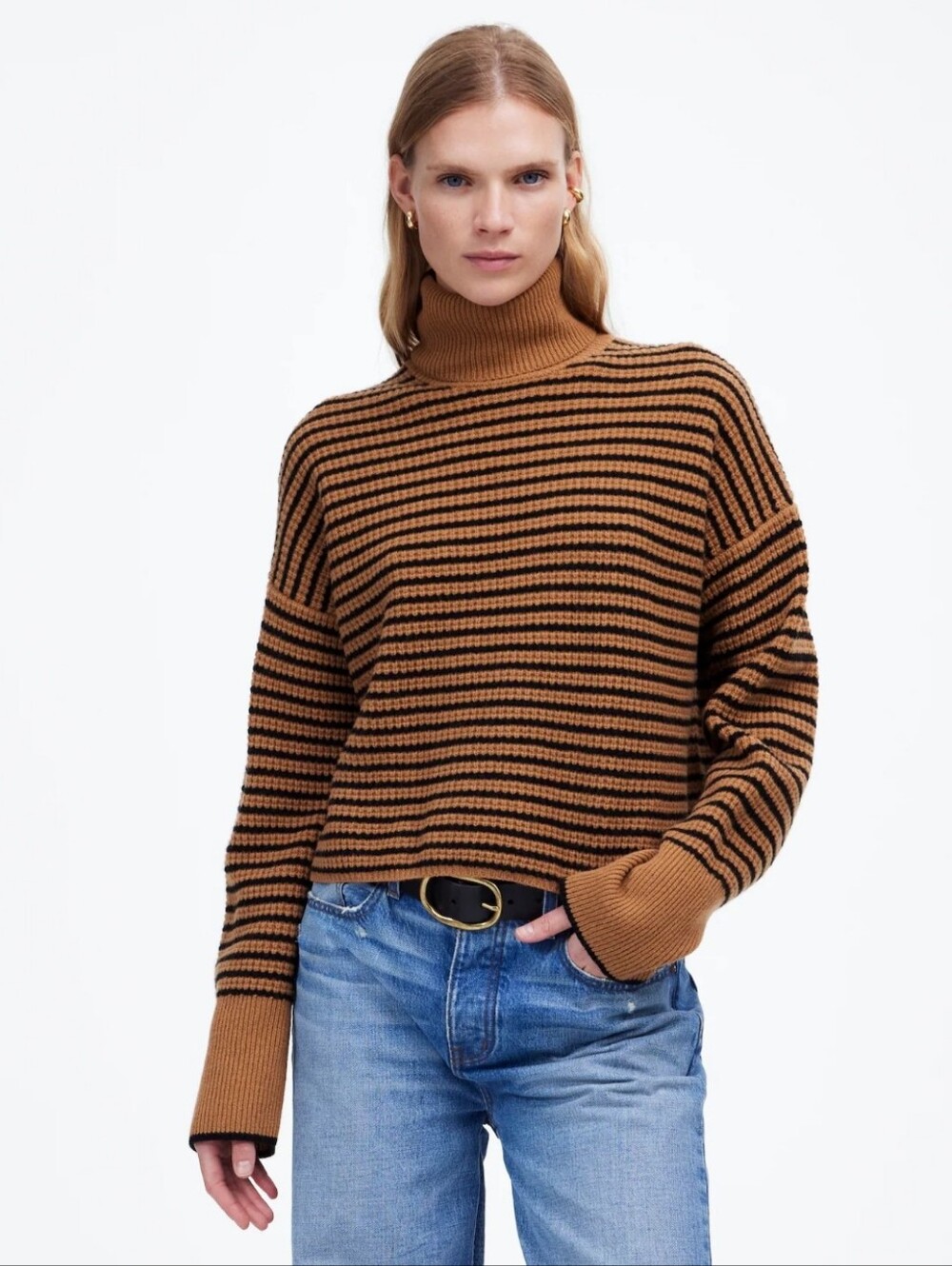 Madewell Wool Waffle-Knit Turtleneck in Stripe
